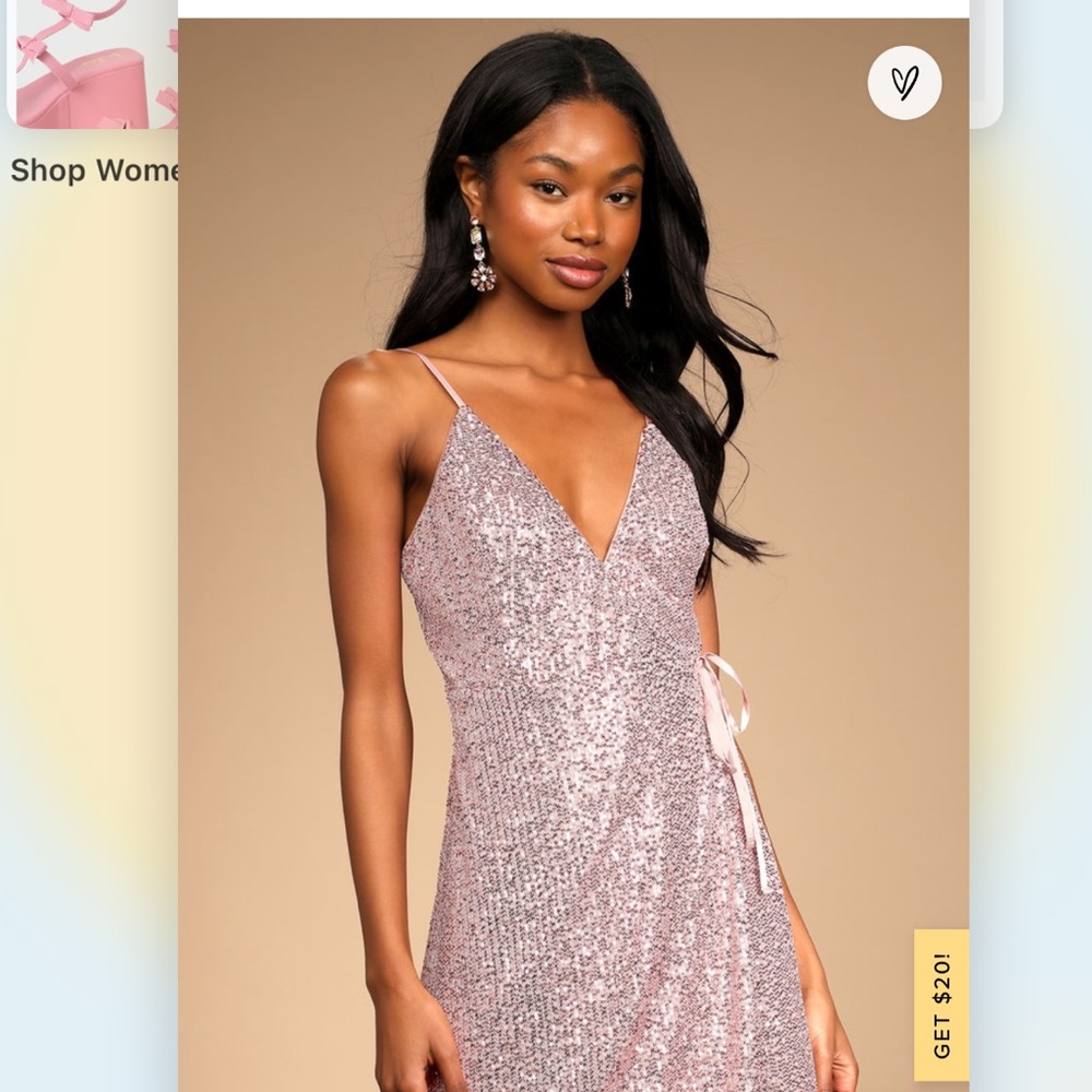 Lulus All That Glistens Light Pink Sequin Wrap Mini Dress